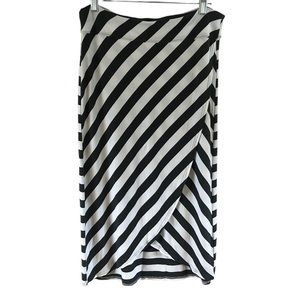 Athlete, faux wrap long skirt, size M, black white stripe